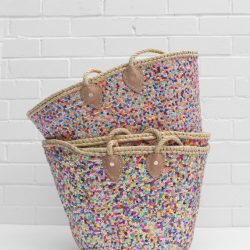 straw baskets with handles and sequins