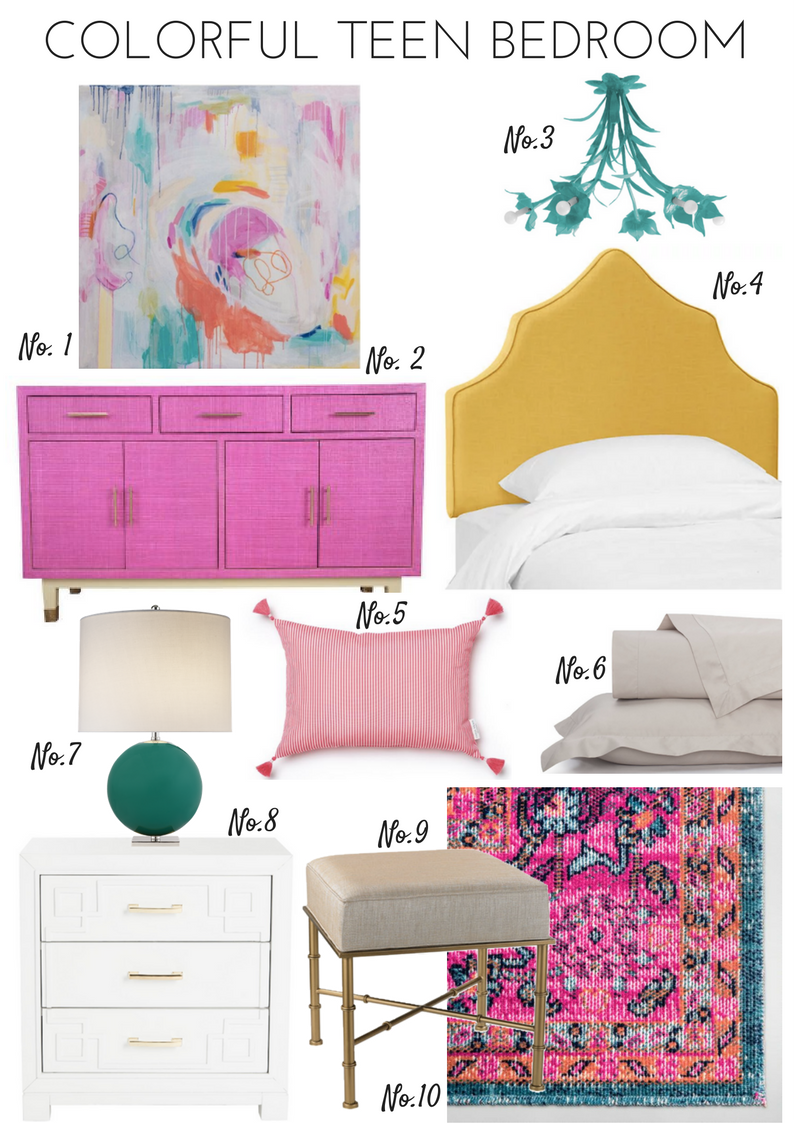 a colorful design mood board for a teen girl