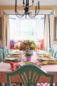 colorful spring garden table for easter