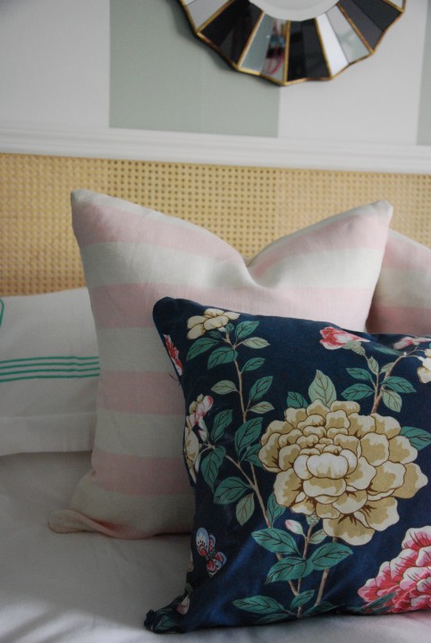 mint, navy and coral bedroom