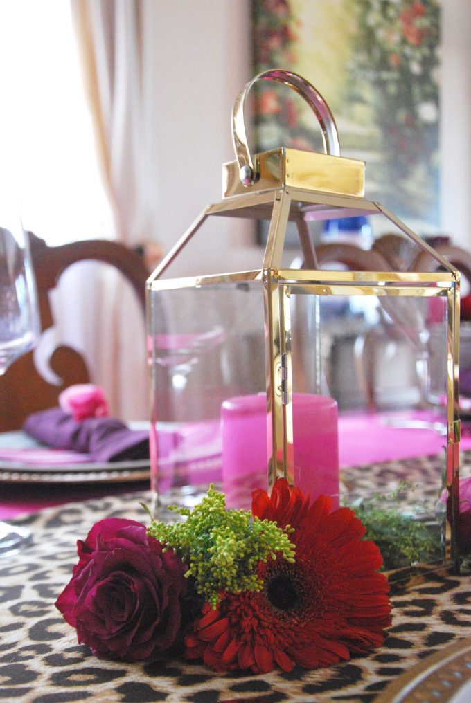 gold lantern candle tablescape