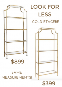 look for less gold and glass shelving unit