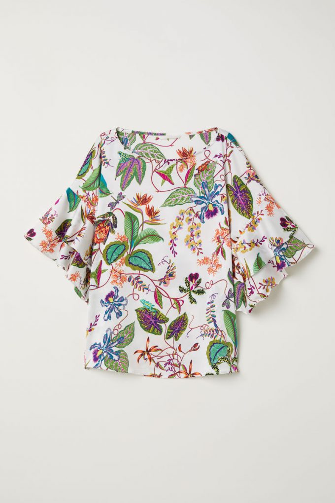 bold floral ruffle sleeve shirt