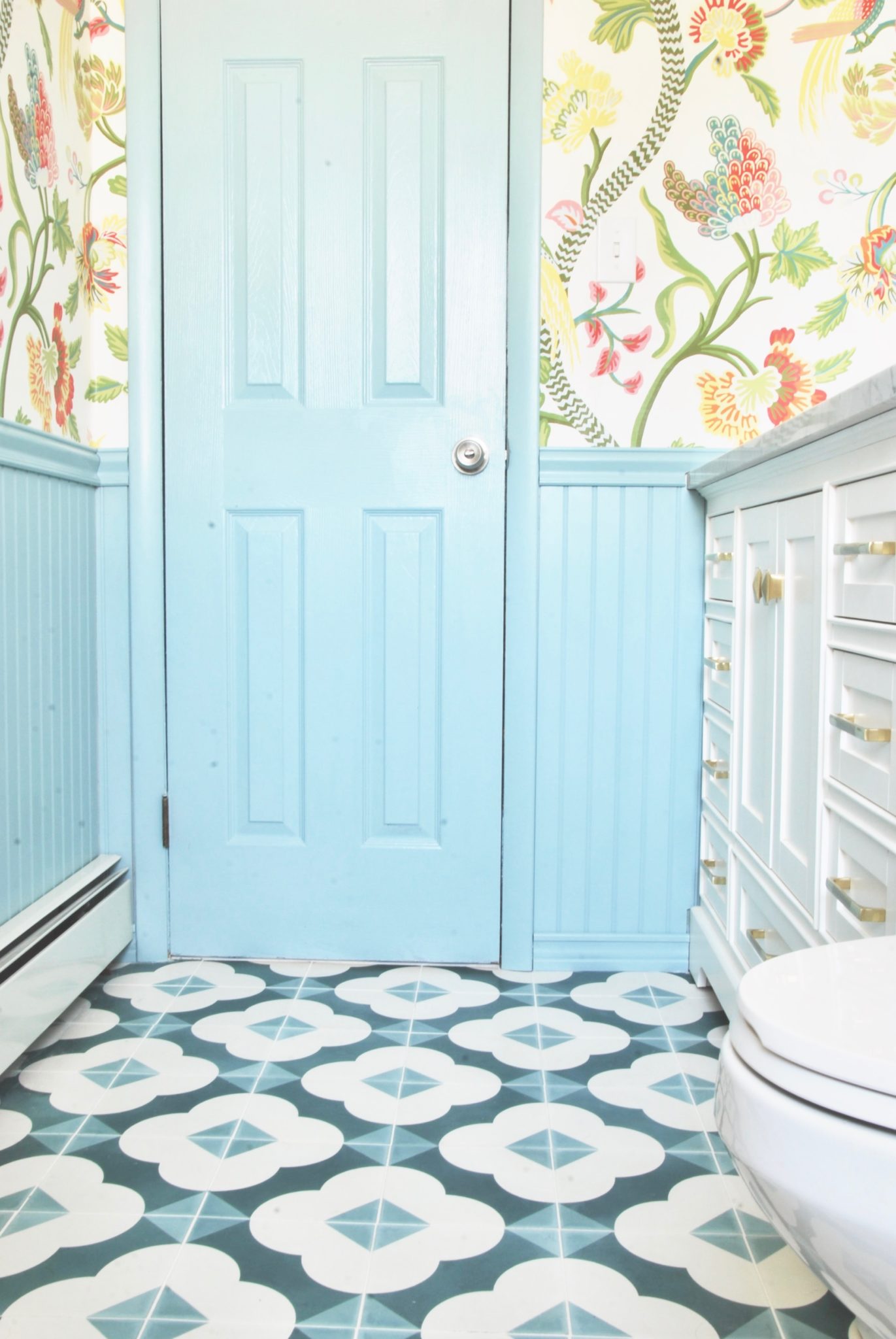 Blue Painted Beadboard And Chair Rail In Bathroom Showit Blog