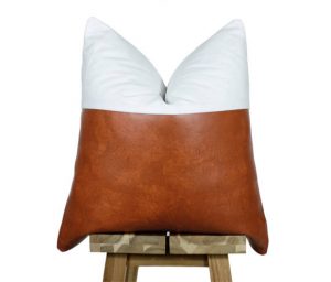 faux leather and linen pillow cover