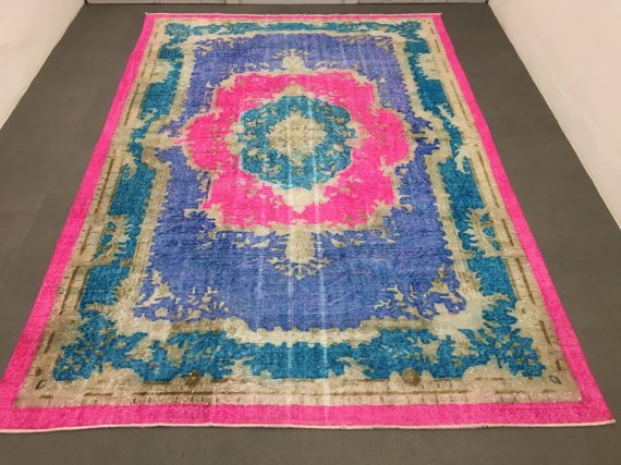 pink and blue vintage rug