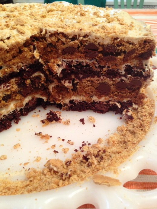 inside of s'mores cake