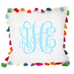 tassel pillow with colorful monogram