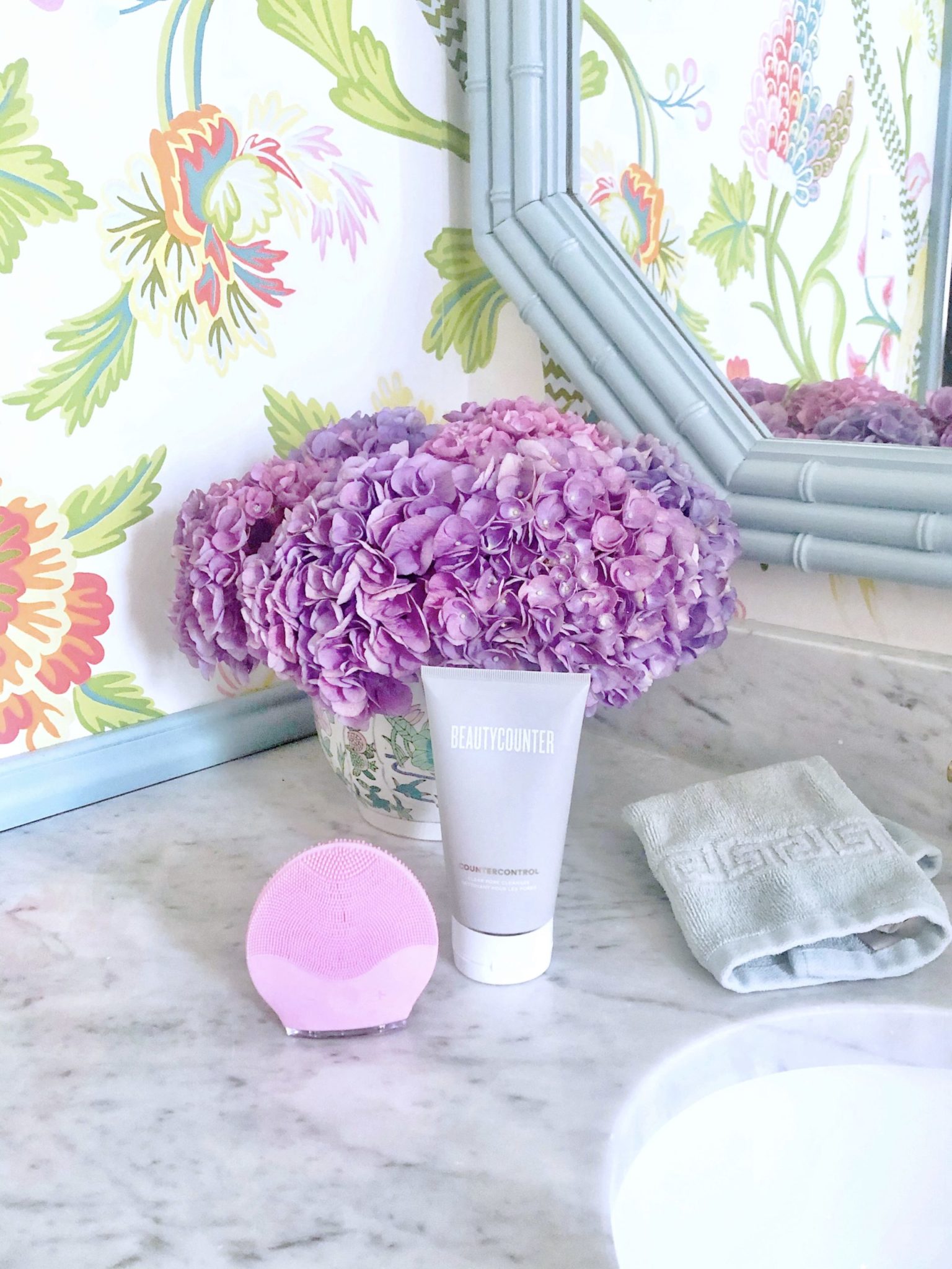 pink-silicone-facial-brush-and-beautycounter-pore-cleanser
