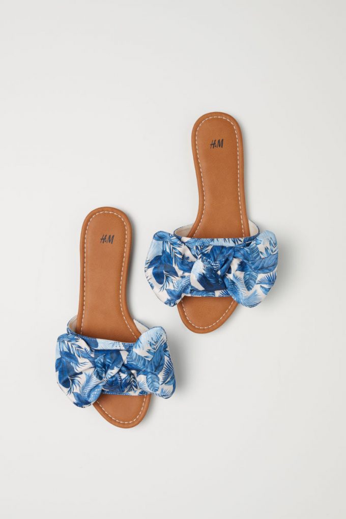 blue palm leaf flat sandal