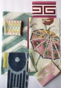 fabric color story with berry, citron and seafoam green