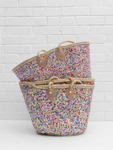straw baskets with handles and sequins